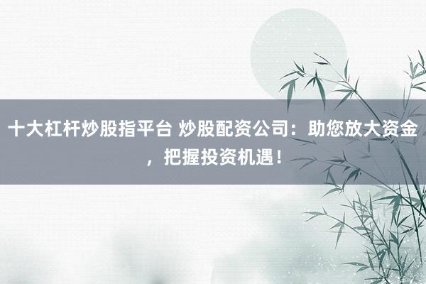 十大杠杆炒股指平台 炒股配资公司：助您放大资金，把握投资机遇！