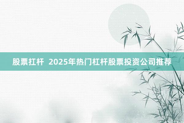 股票扛杆  2025年热门杠杆股票投资公司推荐