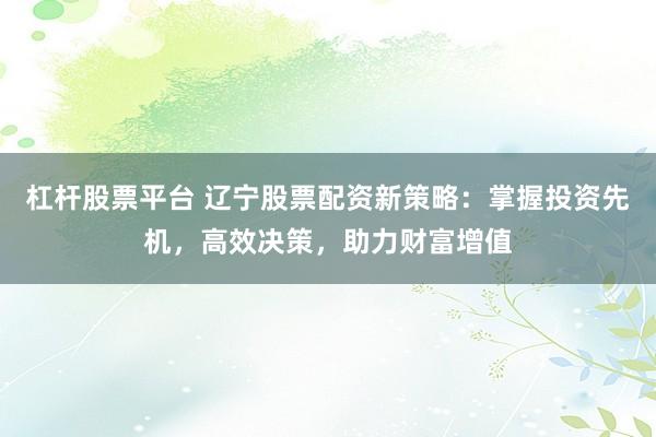 杠杆股票平台 辽宁股票配资新策略：掌握投资先机，高效决策，助力财富增值
