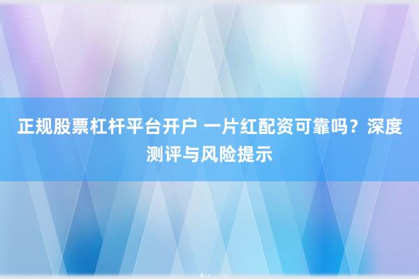 正规股票杠杆平台开户 一片红配资可靠吗？深度测评与风险提示