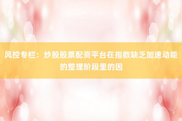 风控专栏：炒股股票配资平台在指数缺乏加速动能的整理阶段里的因