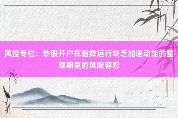 风控专栏：炒股开户在指数运行缺乏加速动能的整理期里的风险容忍
