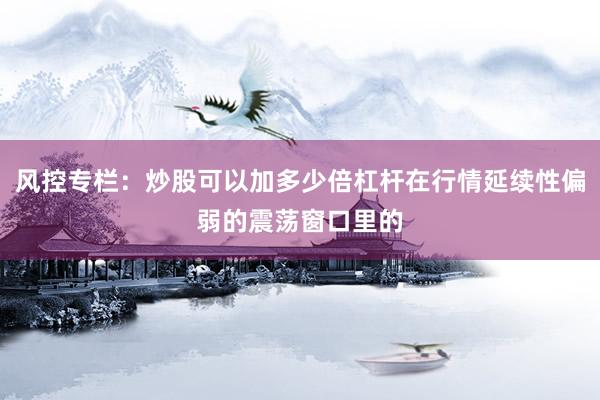 风控专栏：炒股可以加多少倍杠杆在行情延续性偏弱的震荡窗口里的