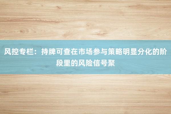 风控专栏：持牌可查在市场参与策略明显分化的阶段里的风险信号聚