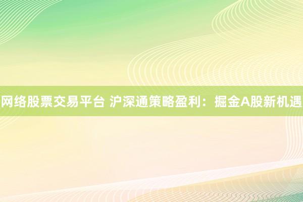 网络股票交易平台 沪深通策略盈利：掘金A股新机遇